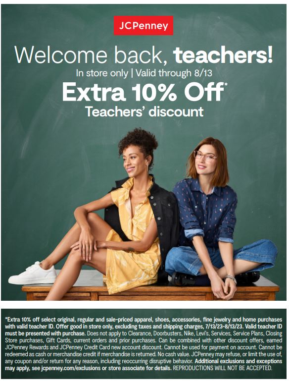 JCP Welcome Back Teachers Discount